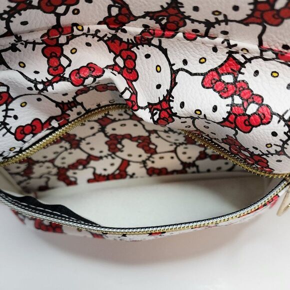 Hello Kitty Face PU Mini Backpack Purse Bag | Adjustable Straps Zipper White Red - Picture 7 of 11